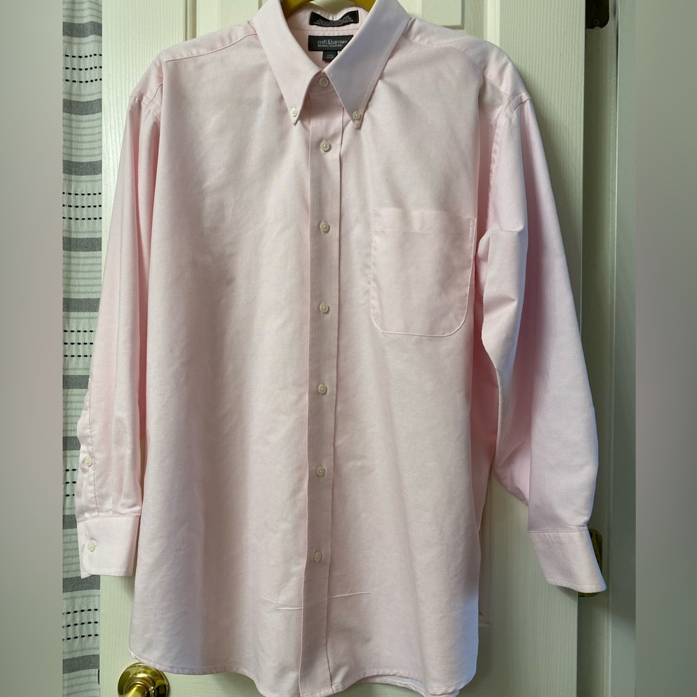Croft & Barrow Light Pink Oxford Wrinkle Resistant Dress Shirt Size 17 1/2 32/33